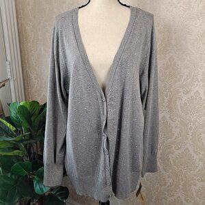 DKNY Jeans Size 18/20 Gray Button Front CardiganV-Neck Silver Embellishment NWT